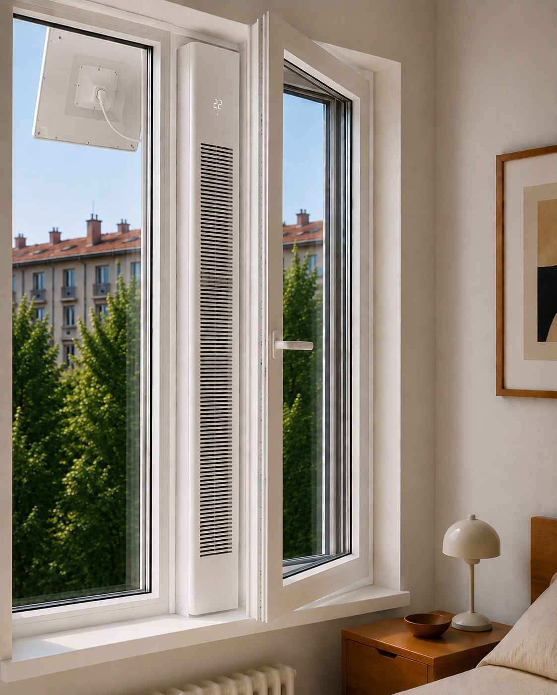 Coolumn mit Solarpanel am Fenster